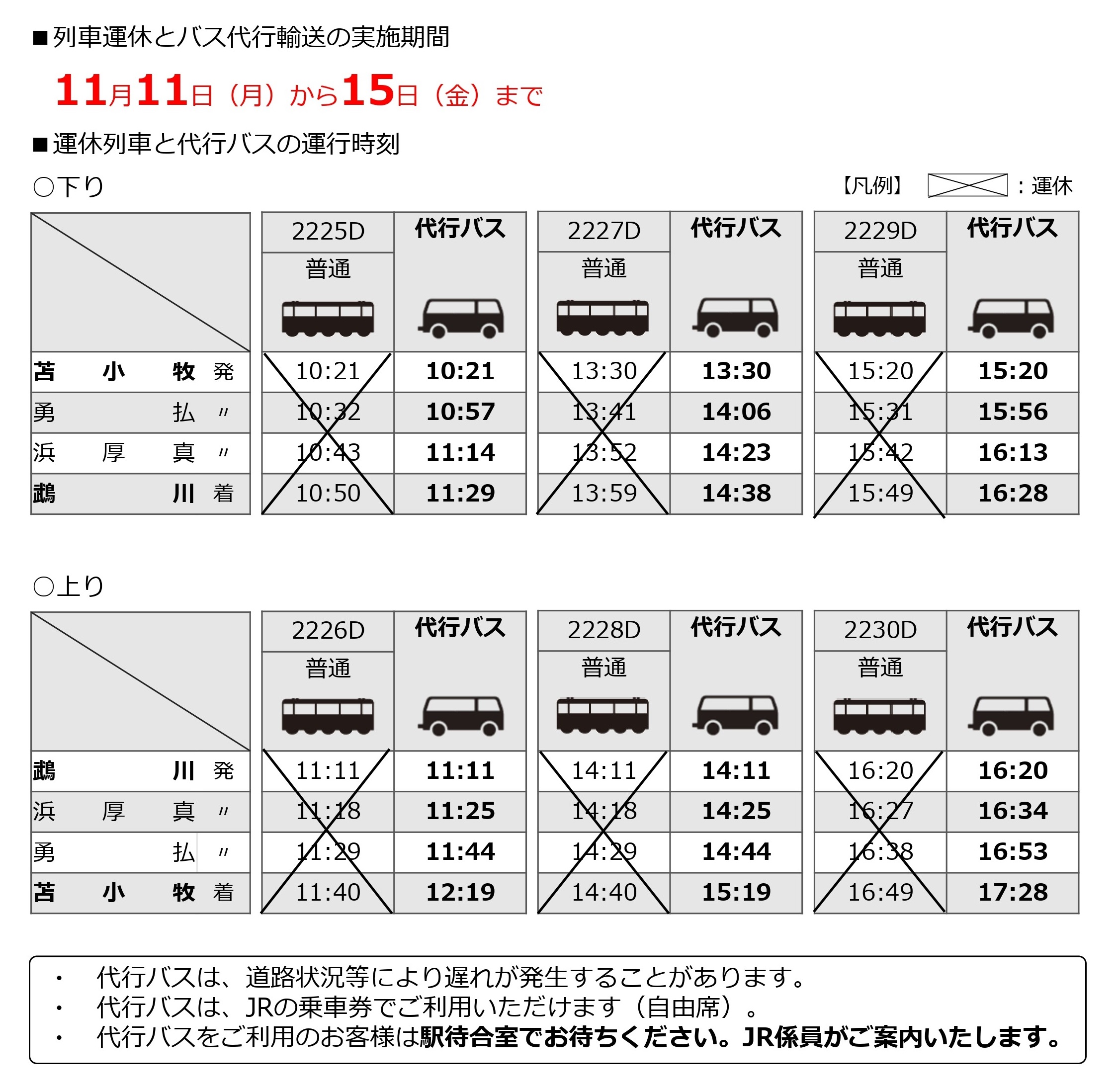 JR運休のお知らせ